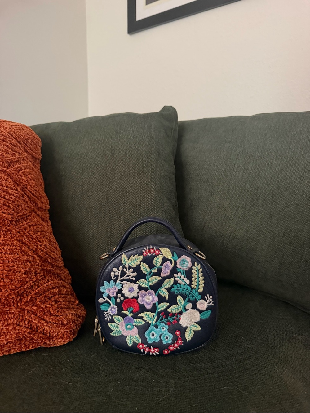 Urban Expressions Navy Round Top-Handle Bag with Multicolor Floral Embroidery